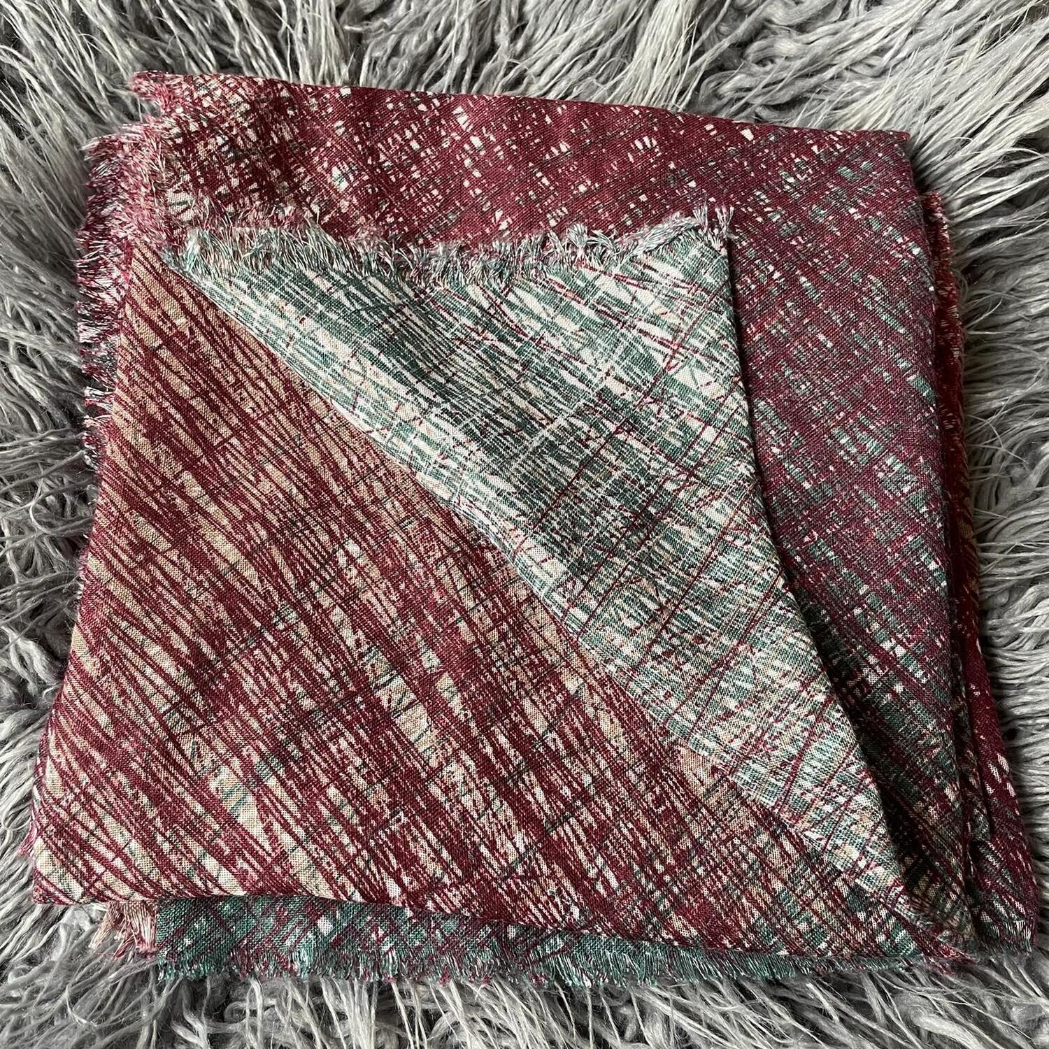 Burgundy/gray shaded feathered - soft fringes tichel