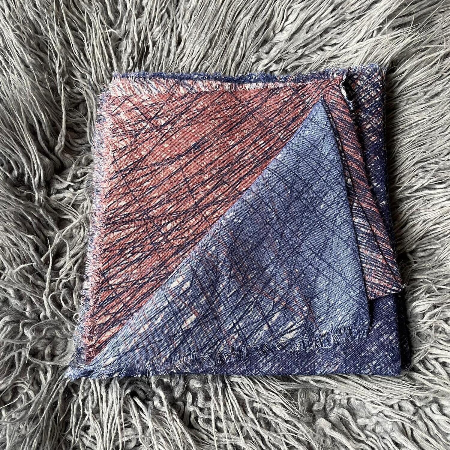 Blue/mauve shaded feathered - soft fringes tichel