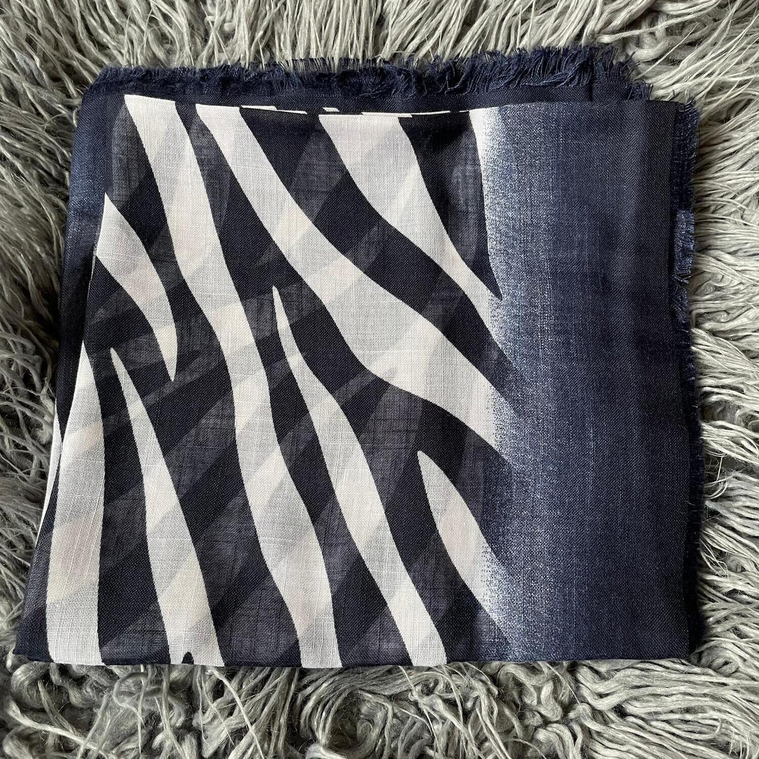 Navy, navy/white  - stripy soft fringes tichel