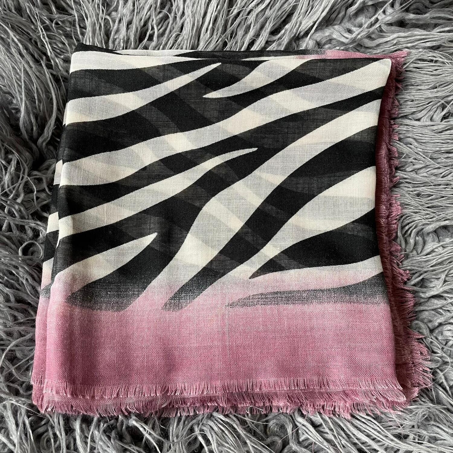 Dusty pink, black/white  - stripy soft fringes tichel