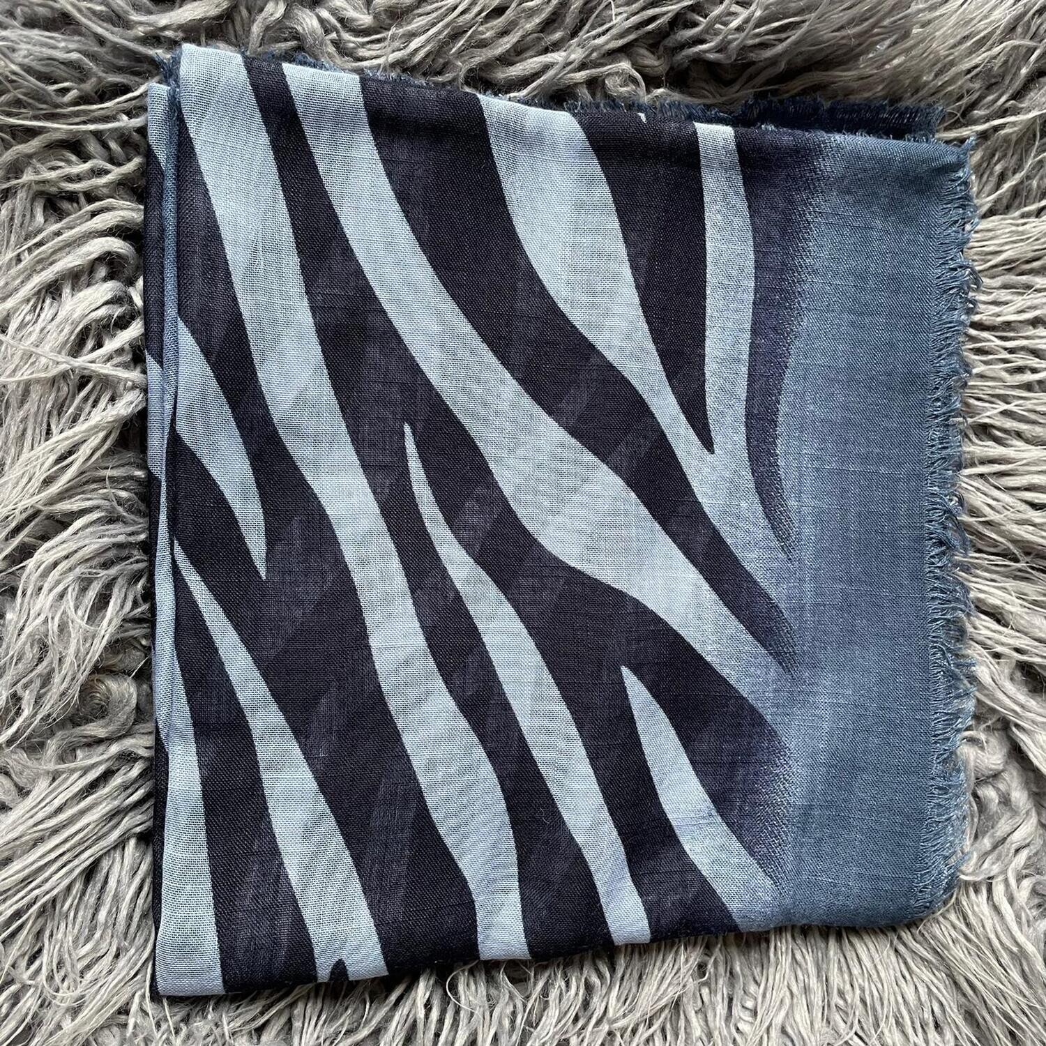 Denim, navy/blue  - stripy soft fringes tichel