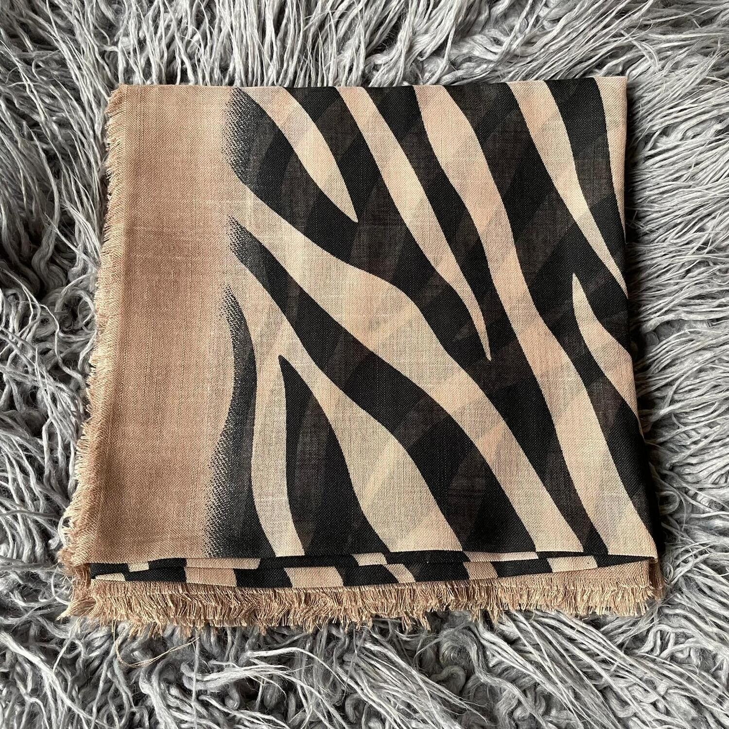 Tan, tan/black  - stripy soft fringes tichel