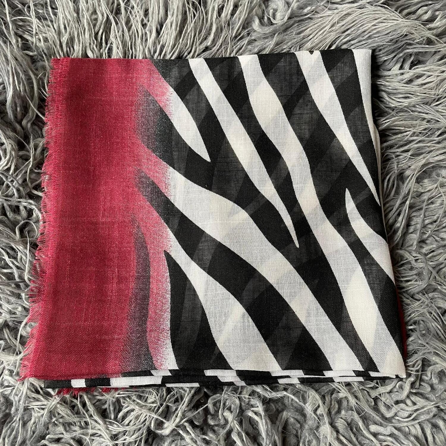 Cherry, black/white  - stripy soft fringes tichel