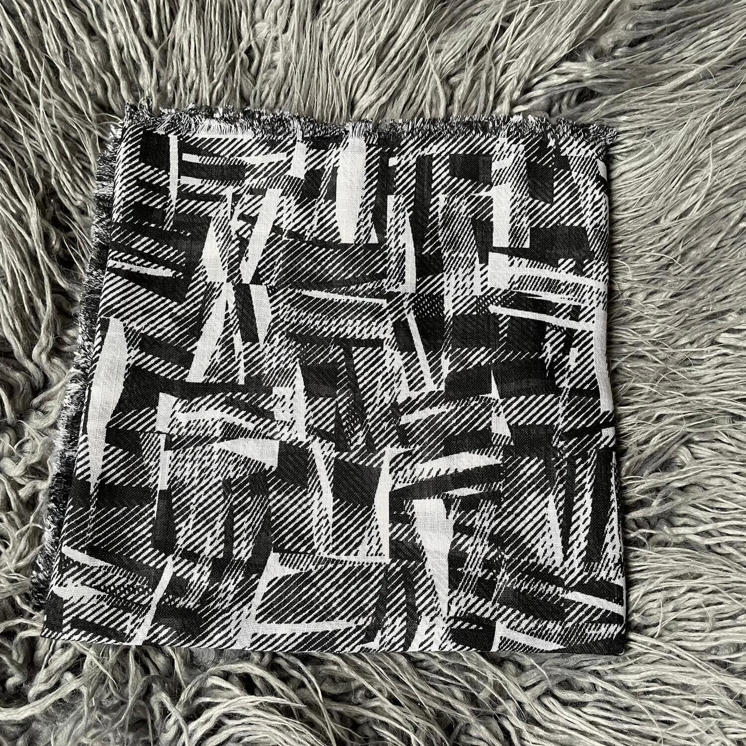 Black/white abstract  - soft fringes tichel
