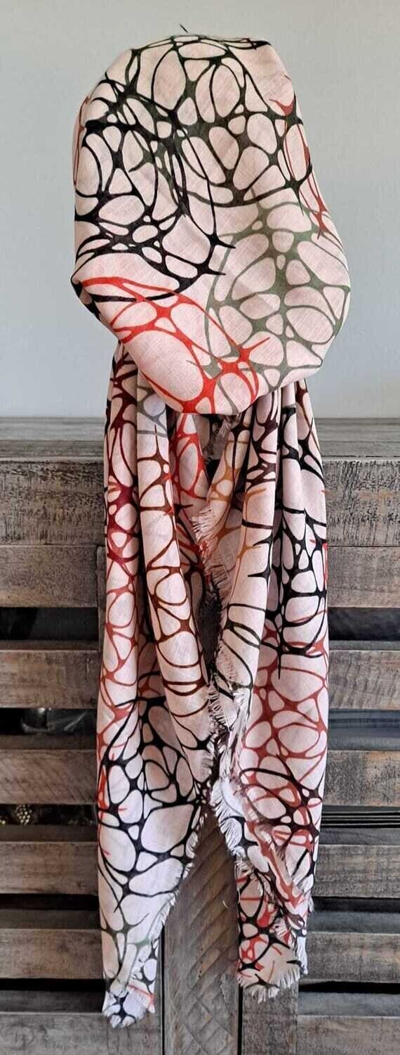 Beige circles pattern - soft fringes pretied tichel w/band sewn in  (BBS)