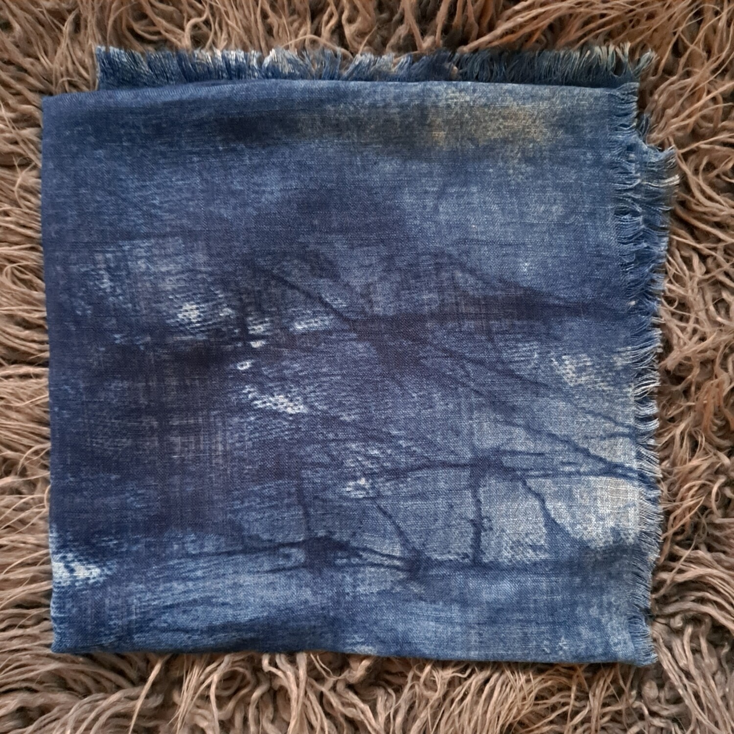 Denim tie dyed fringed tichel