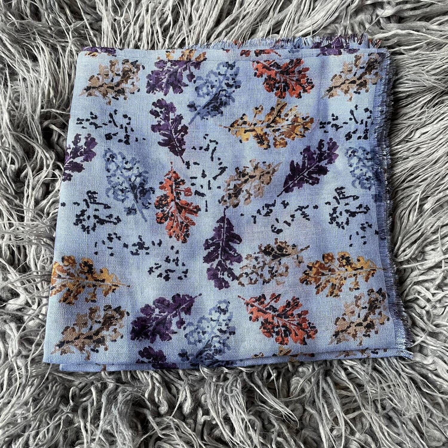 Light blue  pretty leaves - soft fringes tichel