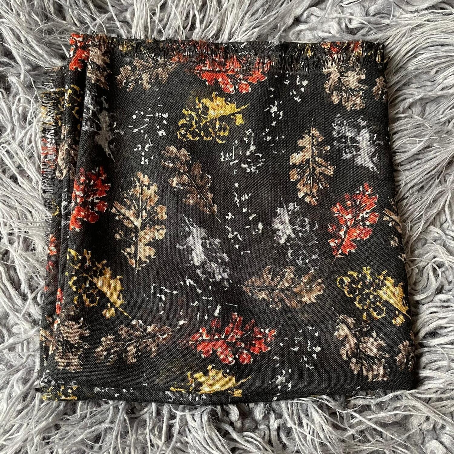 Black colorful  pretty leaves - soft fringes tichel