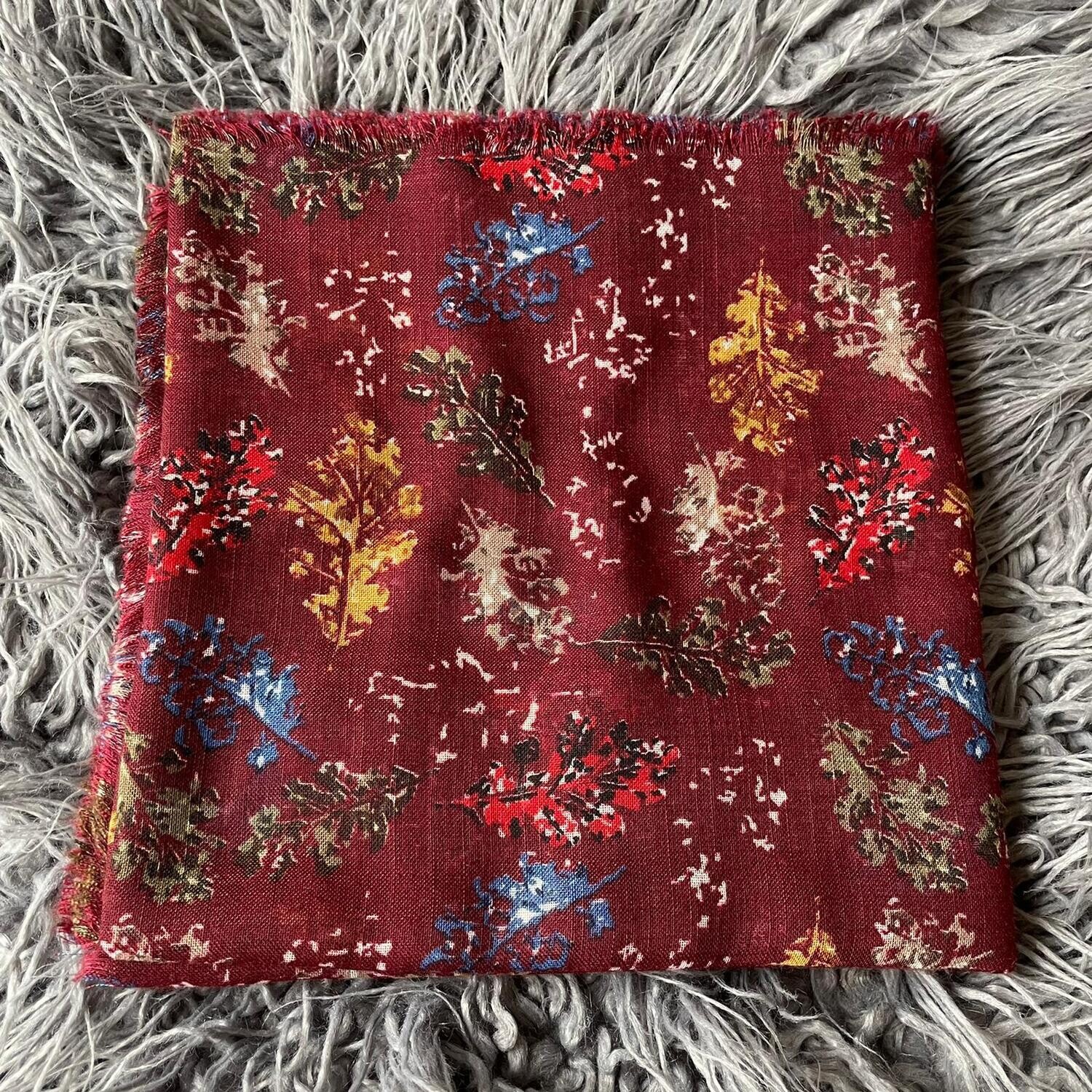 Maroon pretty leaves - soft fringes tichel