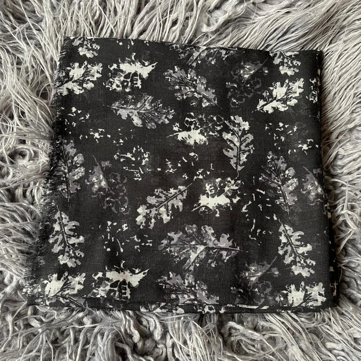 Black white  pretty leaves - soft fringes tichel