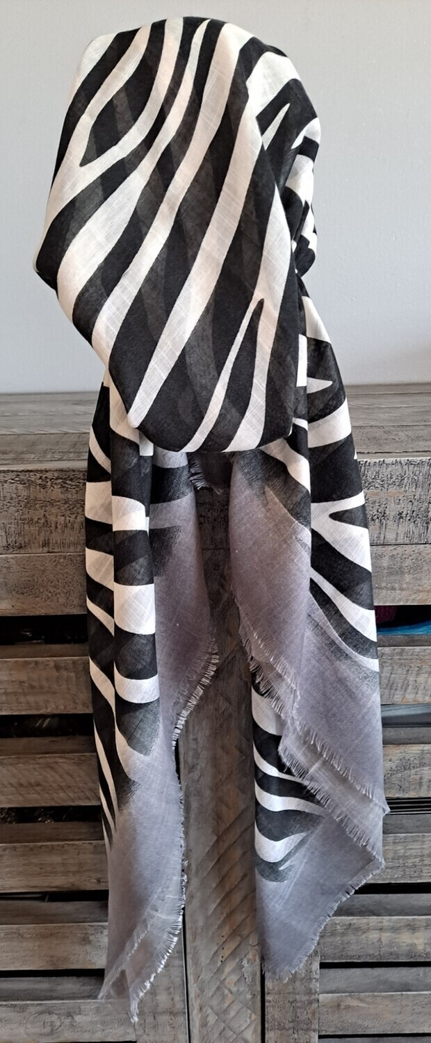 Gray stripy  - soft fringes pretied tichel 