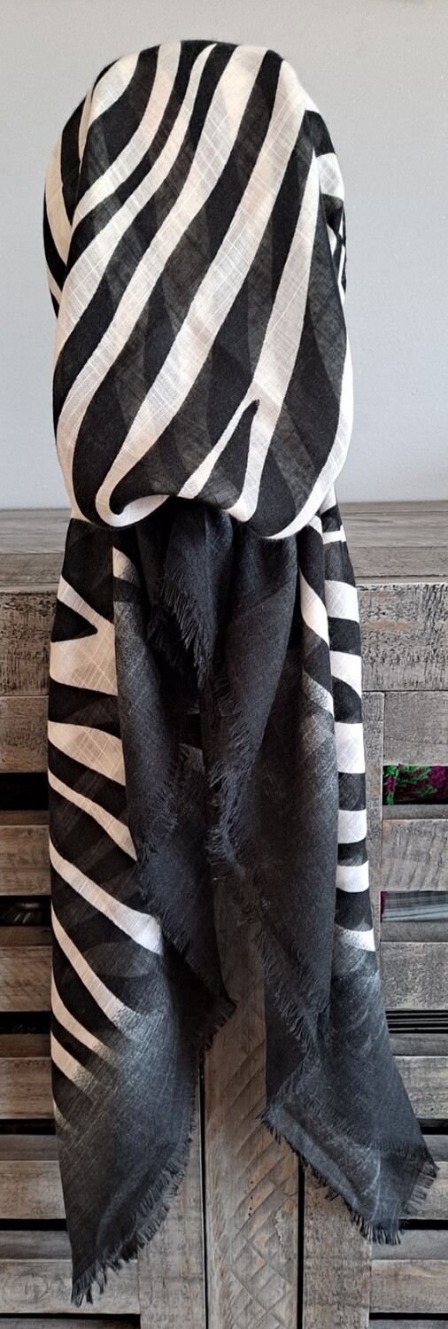 Black/white stripy  - soft fringes pretied tichel