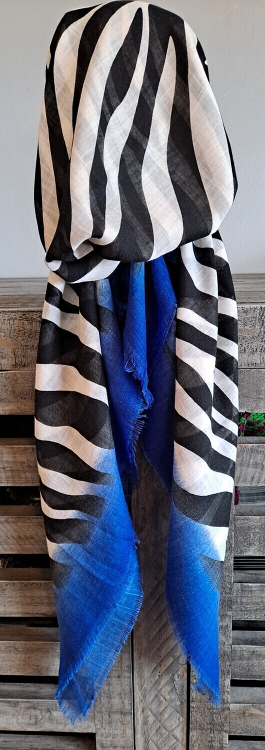 Blue stripy  - soft fringes pretied tichel w/band sewn in  (BBS)