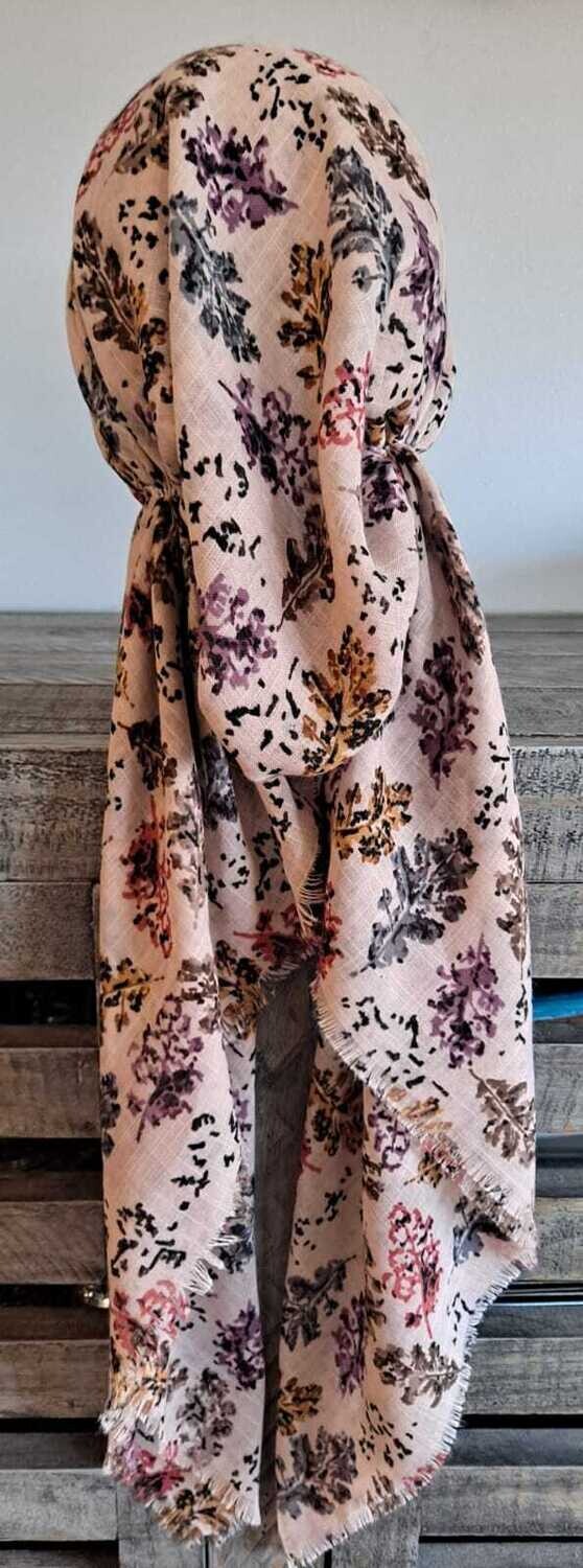 Tan pretty leaves  - soft fringes pretied tichel