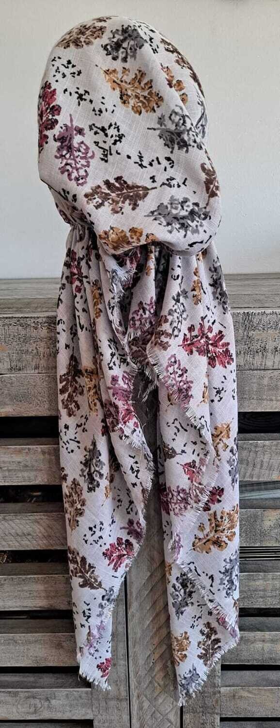 Light gray pretty leaves  - soft fringes pretied tichel