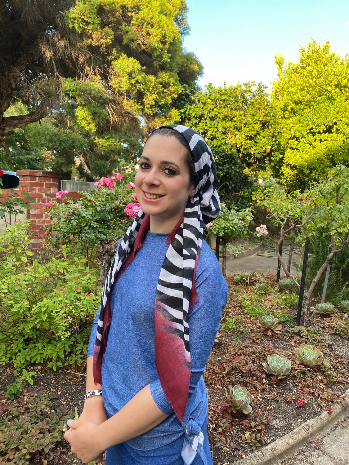 Black, black/white  - stripy soft fringes tichel