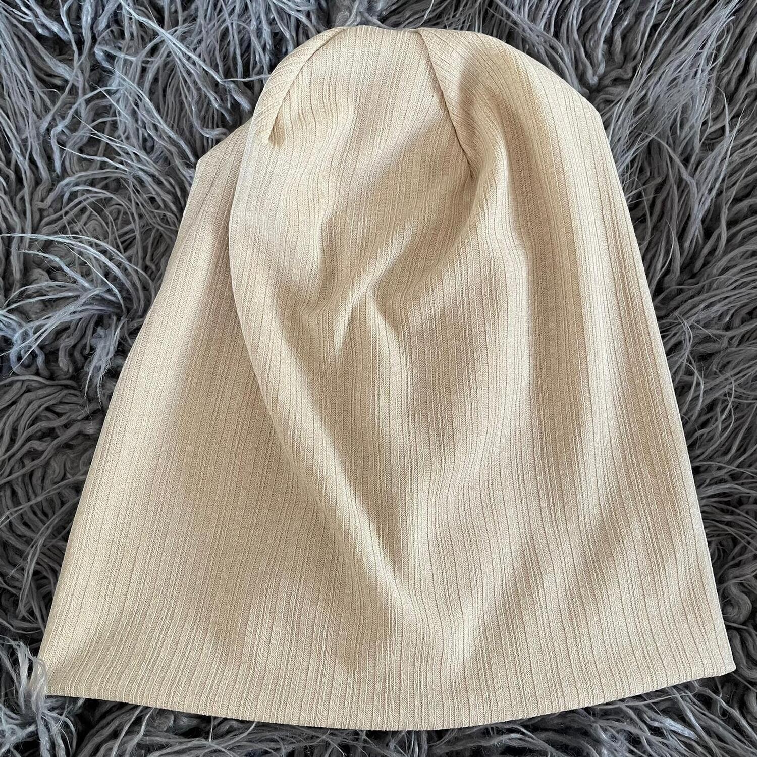 Beige - ribbed textured beanie