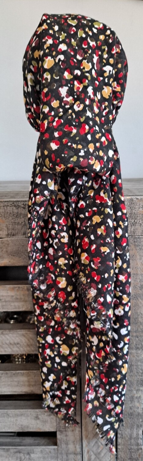 Black colored drops - soft fringes pretied tichel w/band sewn in (BBS)