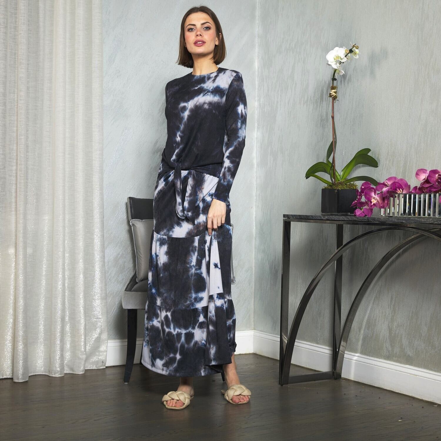 Tie dyed tiered long skirt