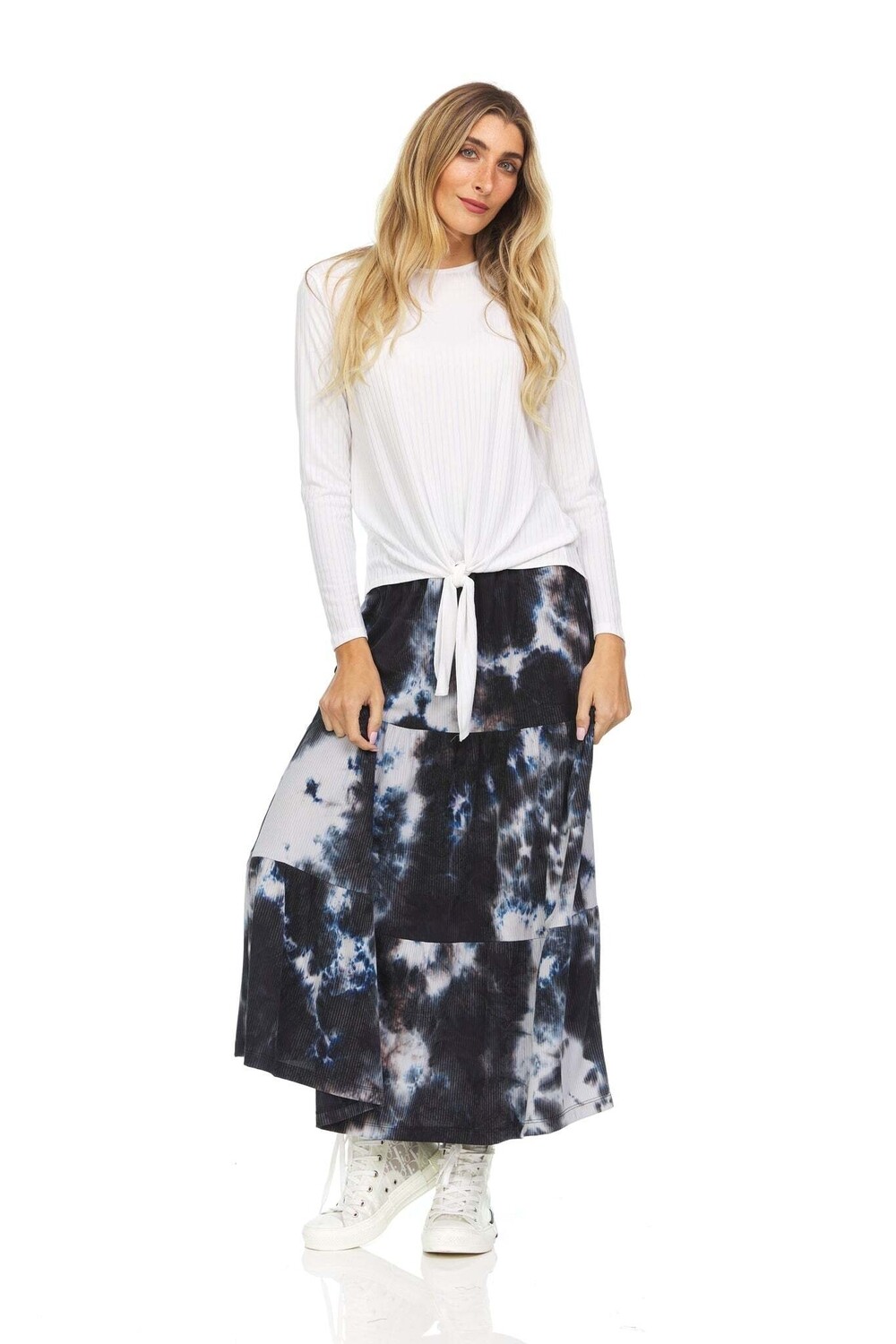 Tie dyed tiered long skirt