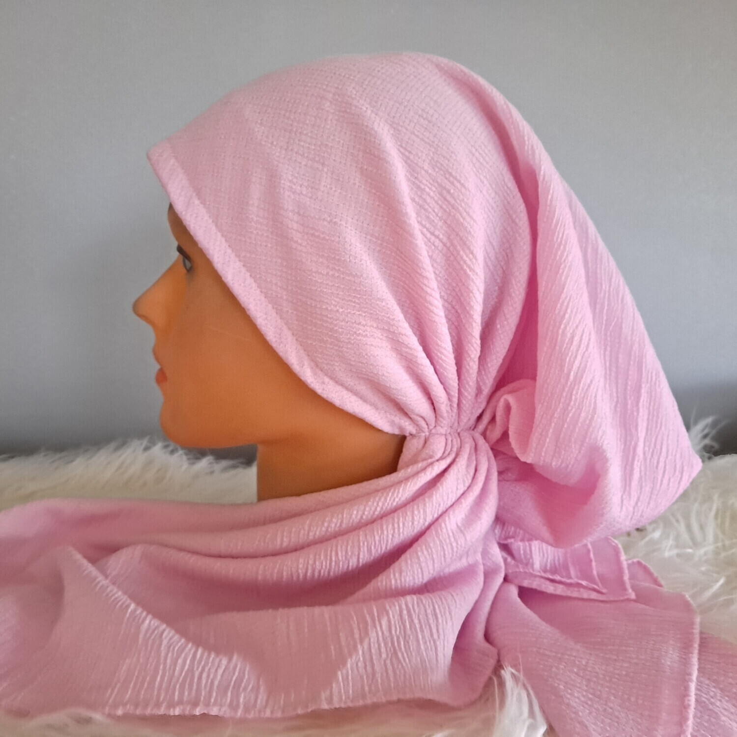 Baby pink solid gauzy pre-tied tichel 