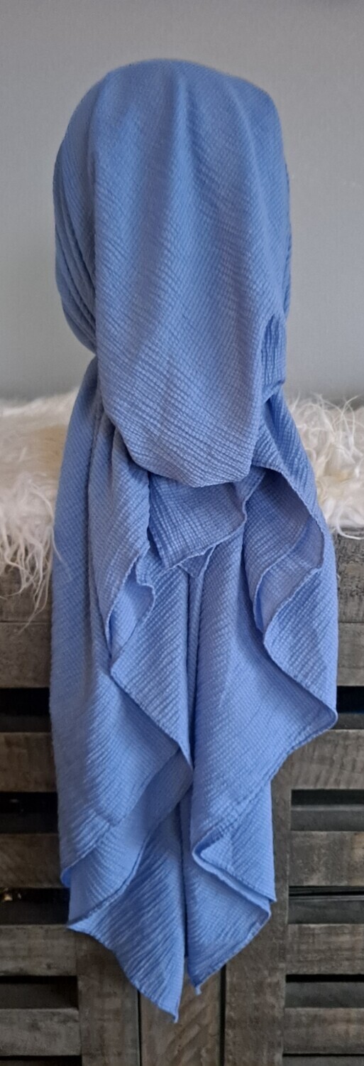 Light denim solid gauzy pre-tied tichel 