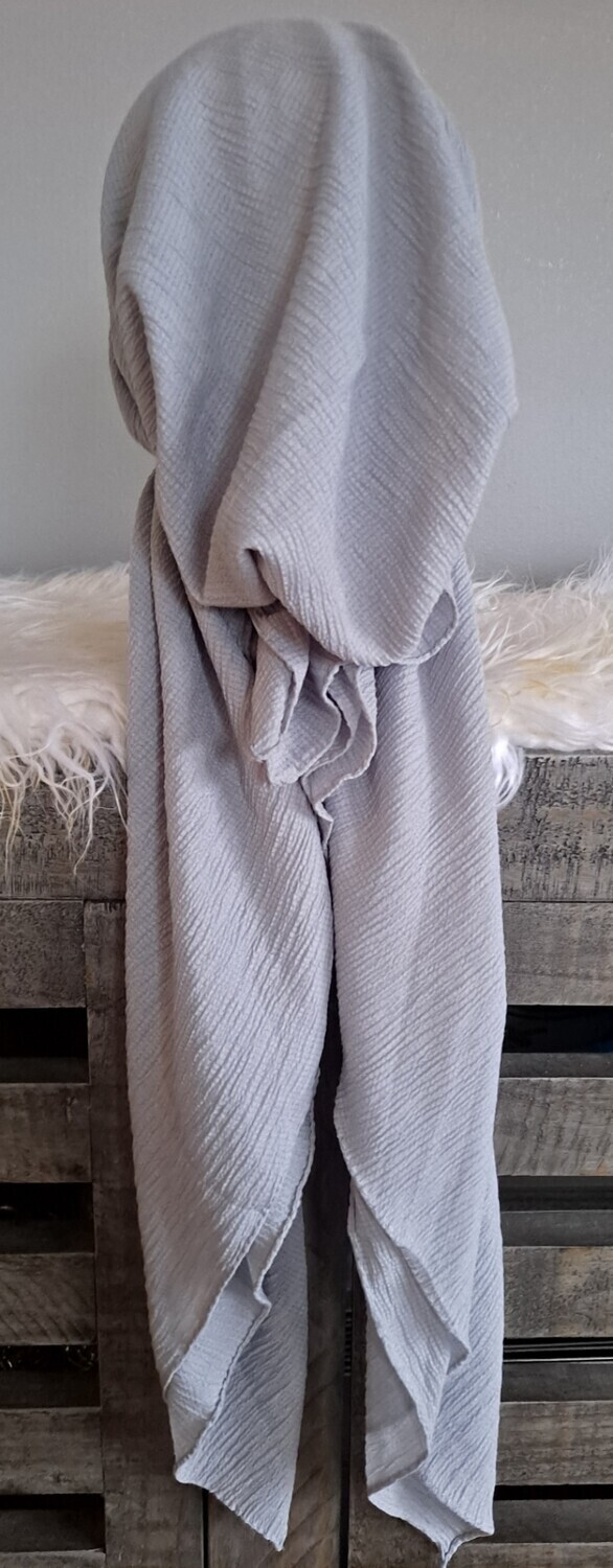 Light gray solid gauzy pre-tied tichel 