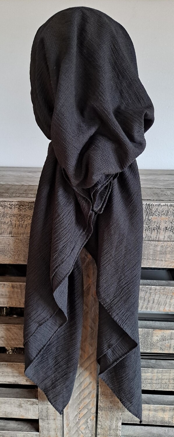 Black solid gauzy pre-tied tichel