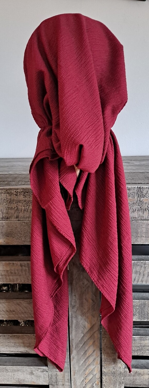 Maroon solid gauzy pre-tied tichel