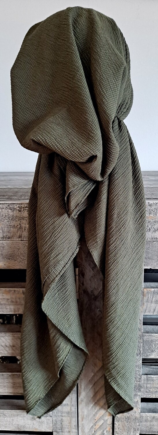 Army green solid gauzy pre-tied tichel