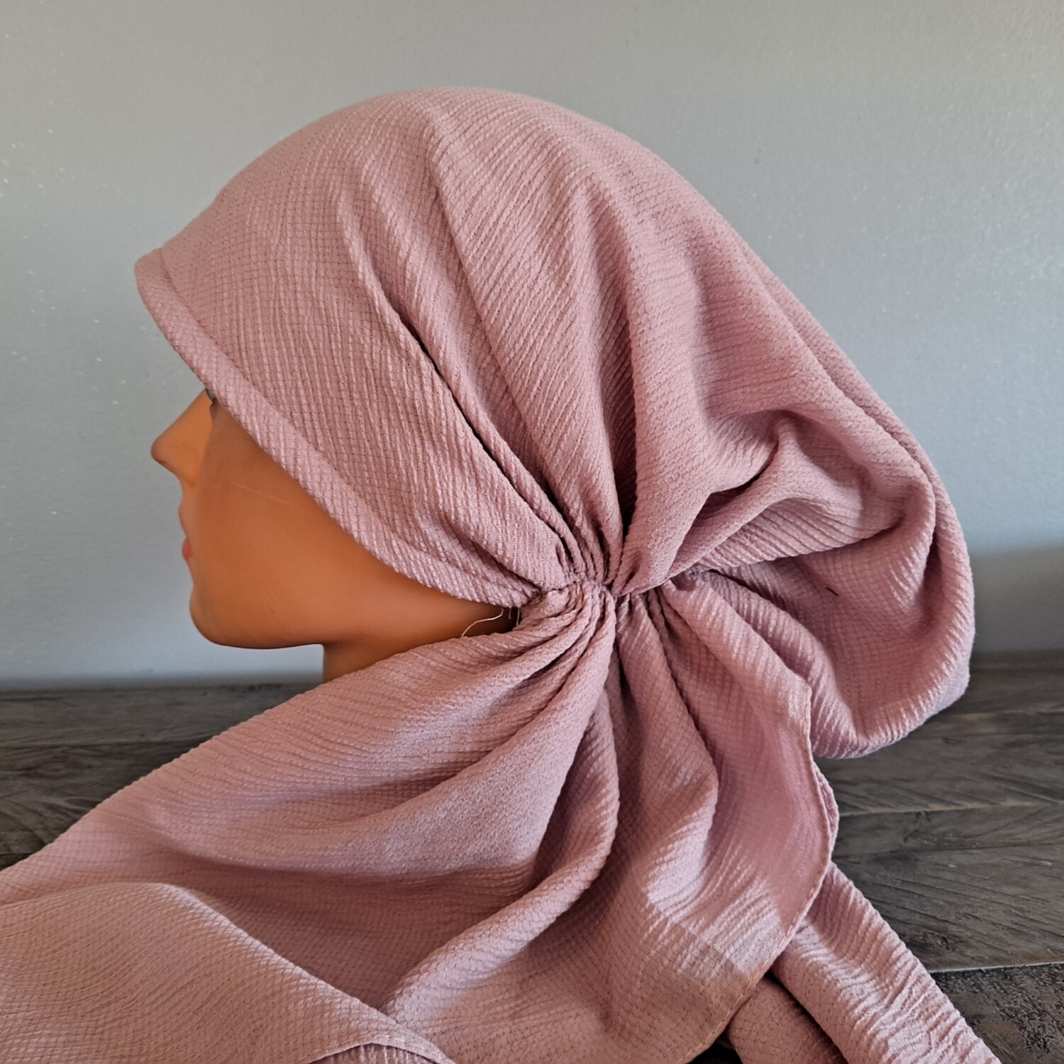 Blush solid gauzy pre-tied tichel