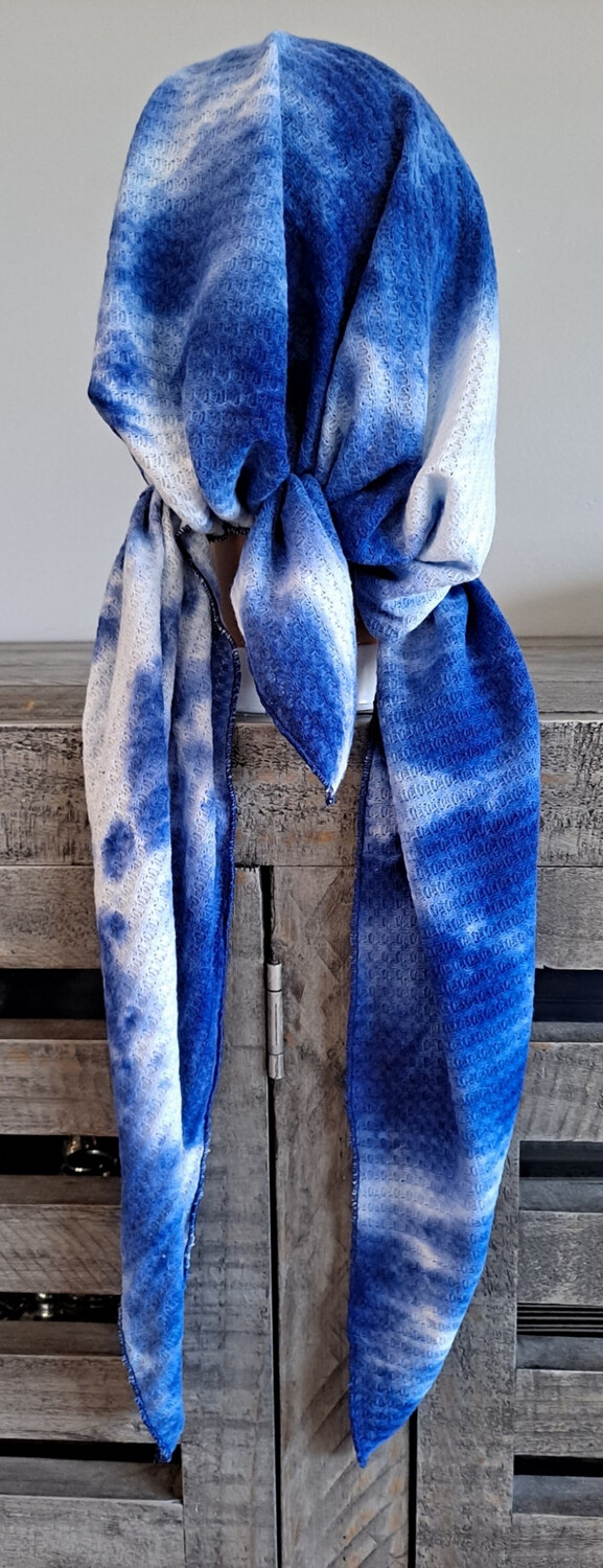 Royal blue waffled pretied tichel