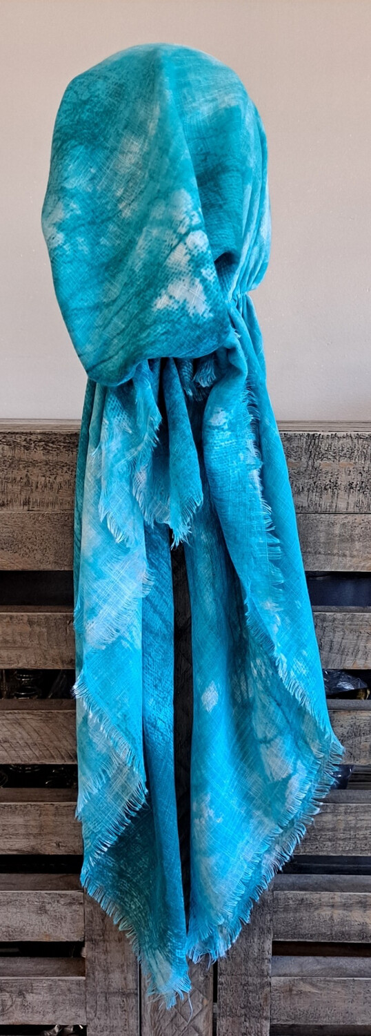 Sea green (lighter)  tie dyed - soft fringes pretied tichel
