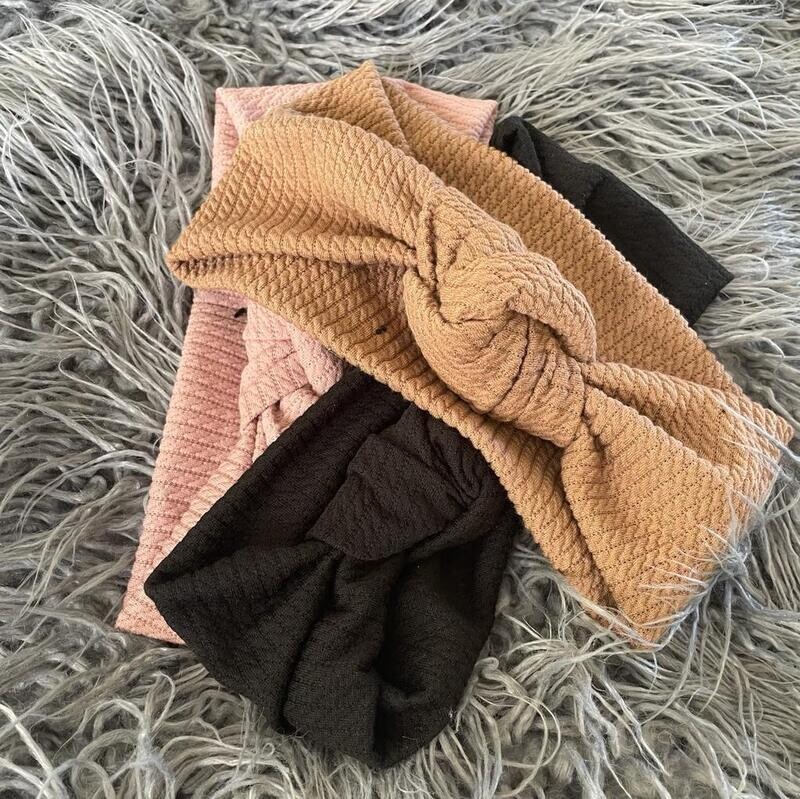 Fine cable ribbed knot headbands