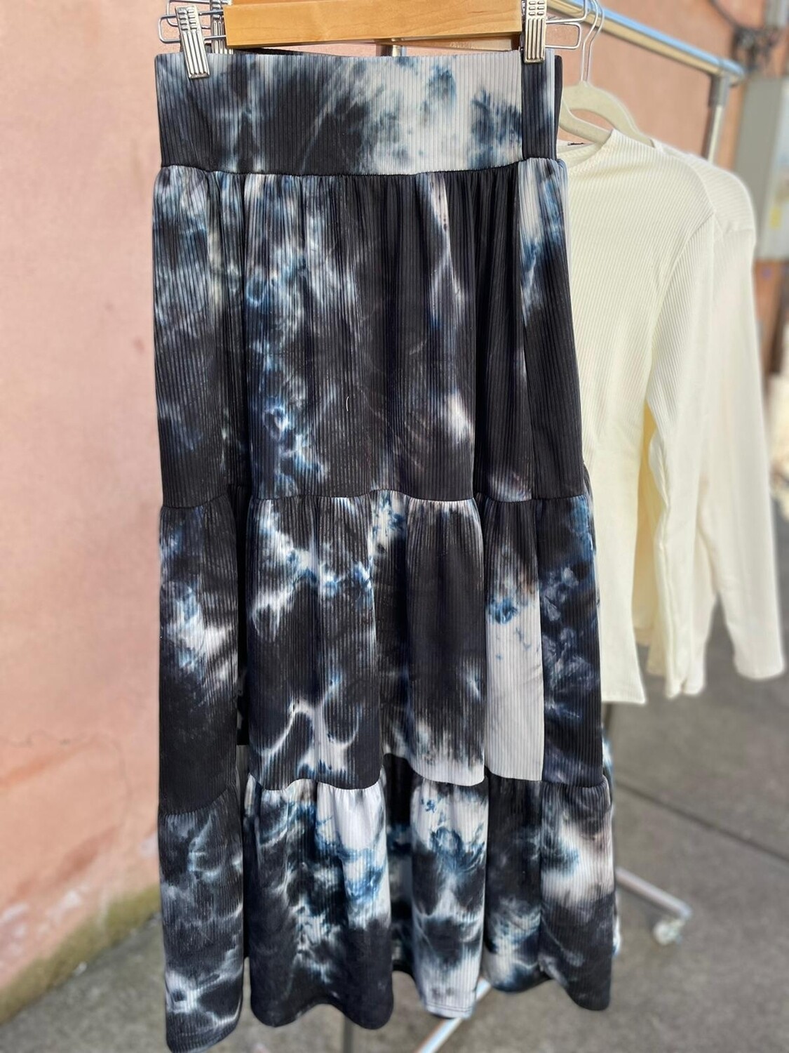 Tie dyed tiered long skirt