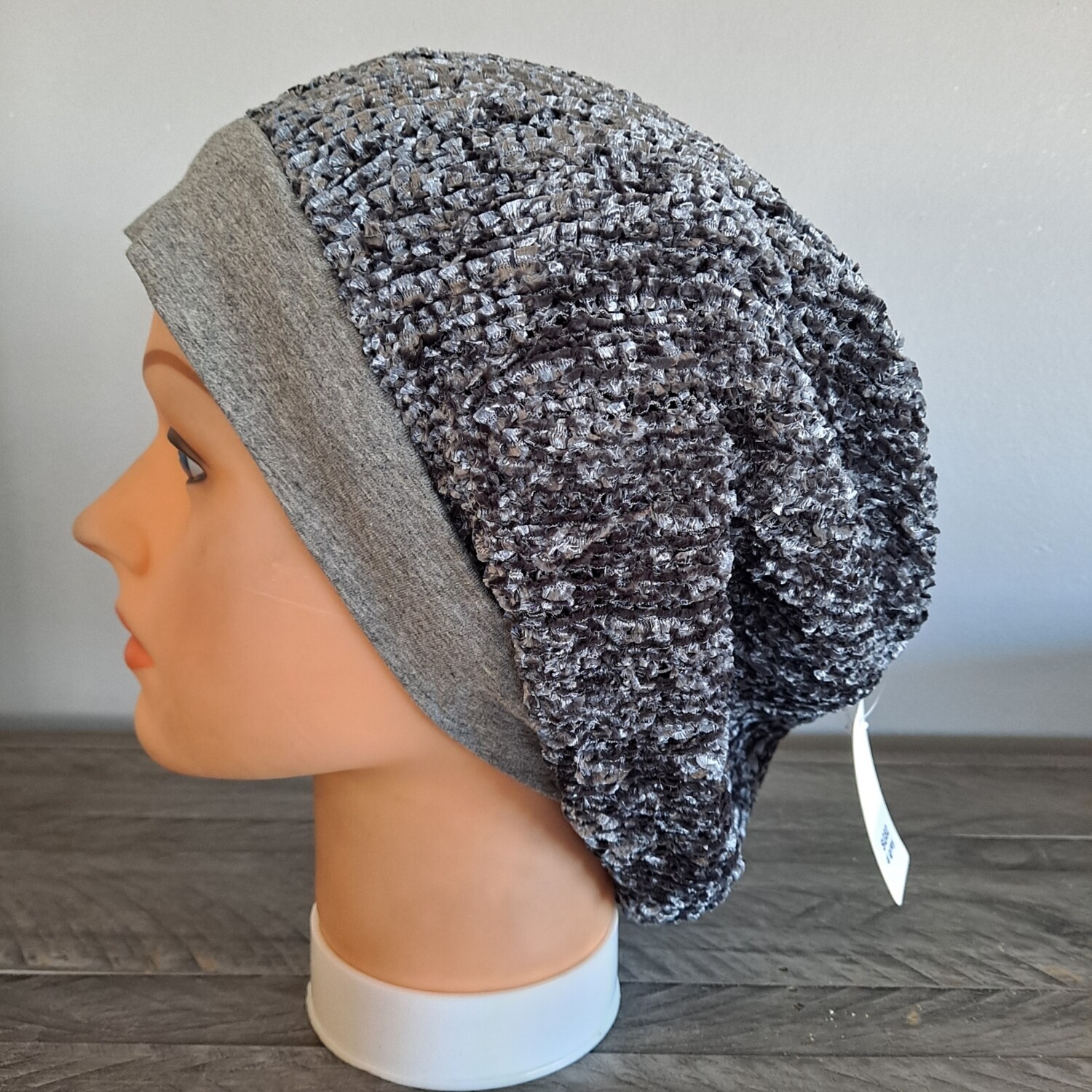 Dark gray chenille snood with band