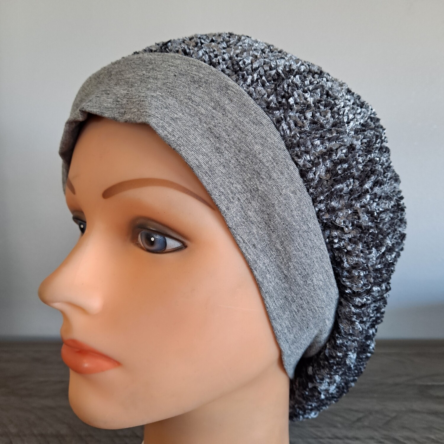 Dark gray chenille snood with band