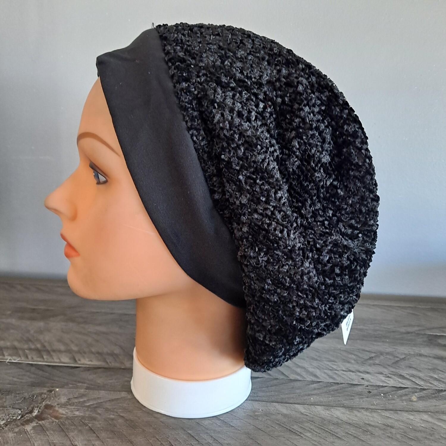 Black chenille snood with band