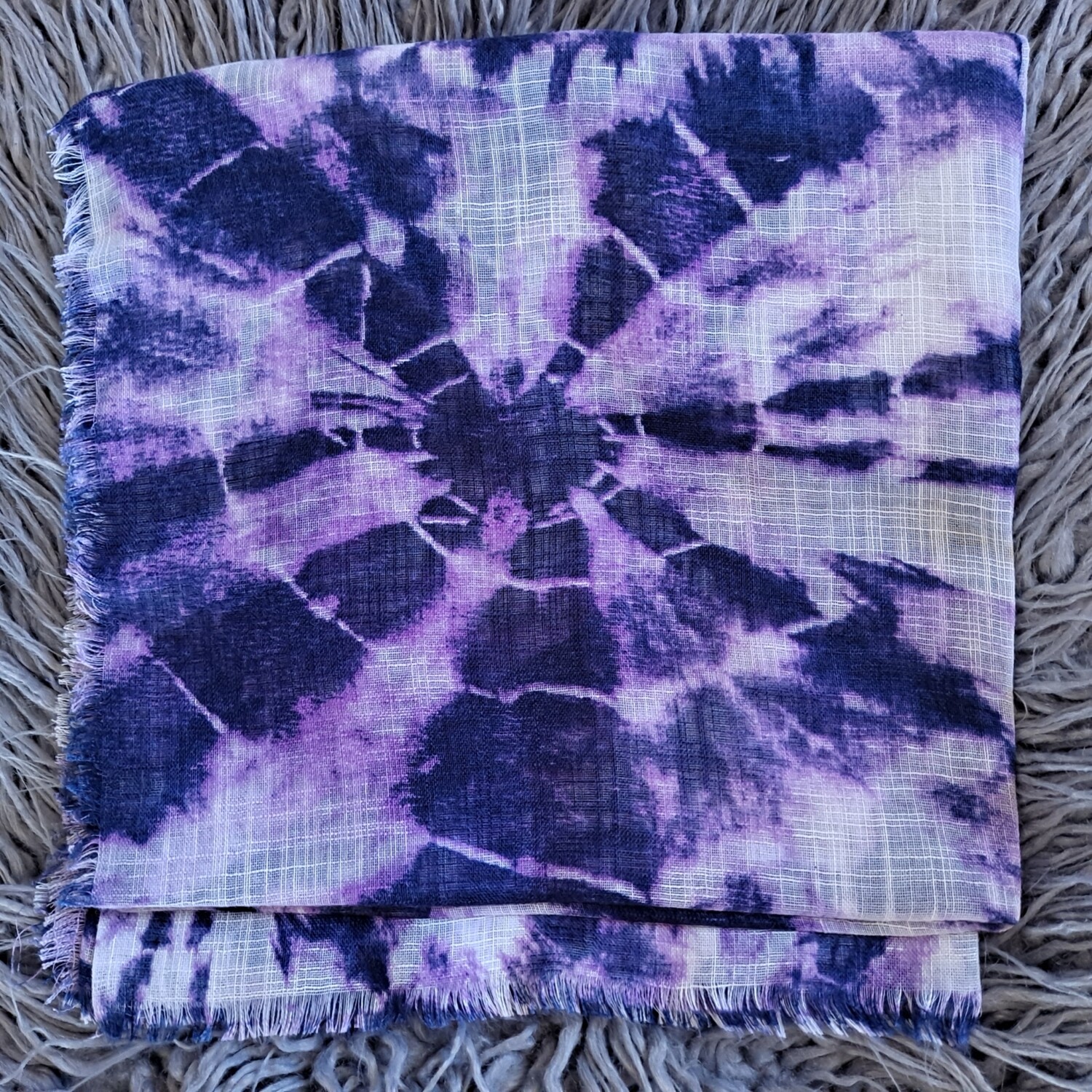 Purple circular tie dyed soft fringed tichel