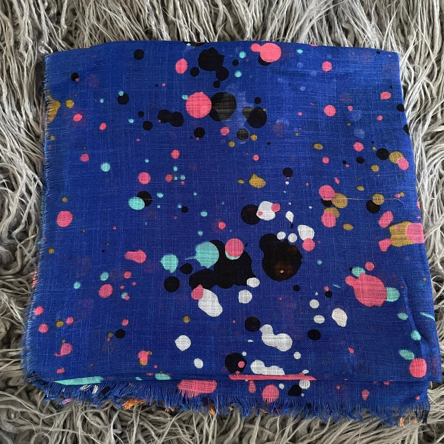 Bright blue soft fringes tichel - splattered