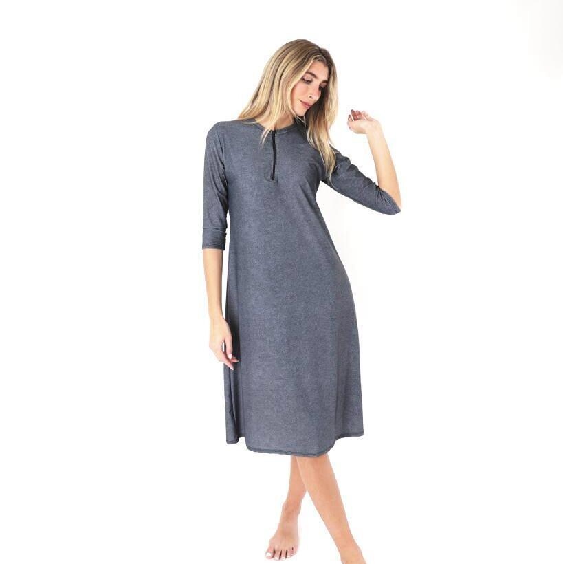 Denim color 1/4 zip ladies swim dress