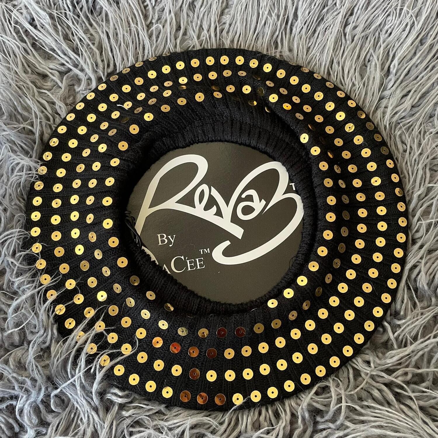 Black/gold lined - flat sequins - snood/beret