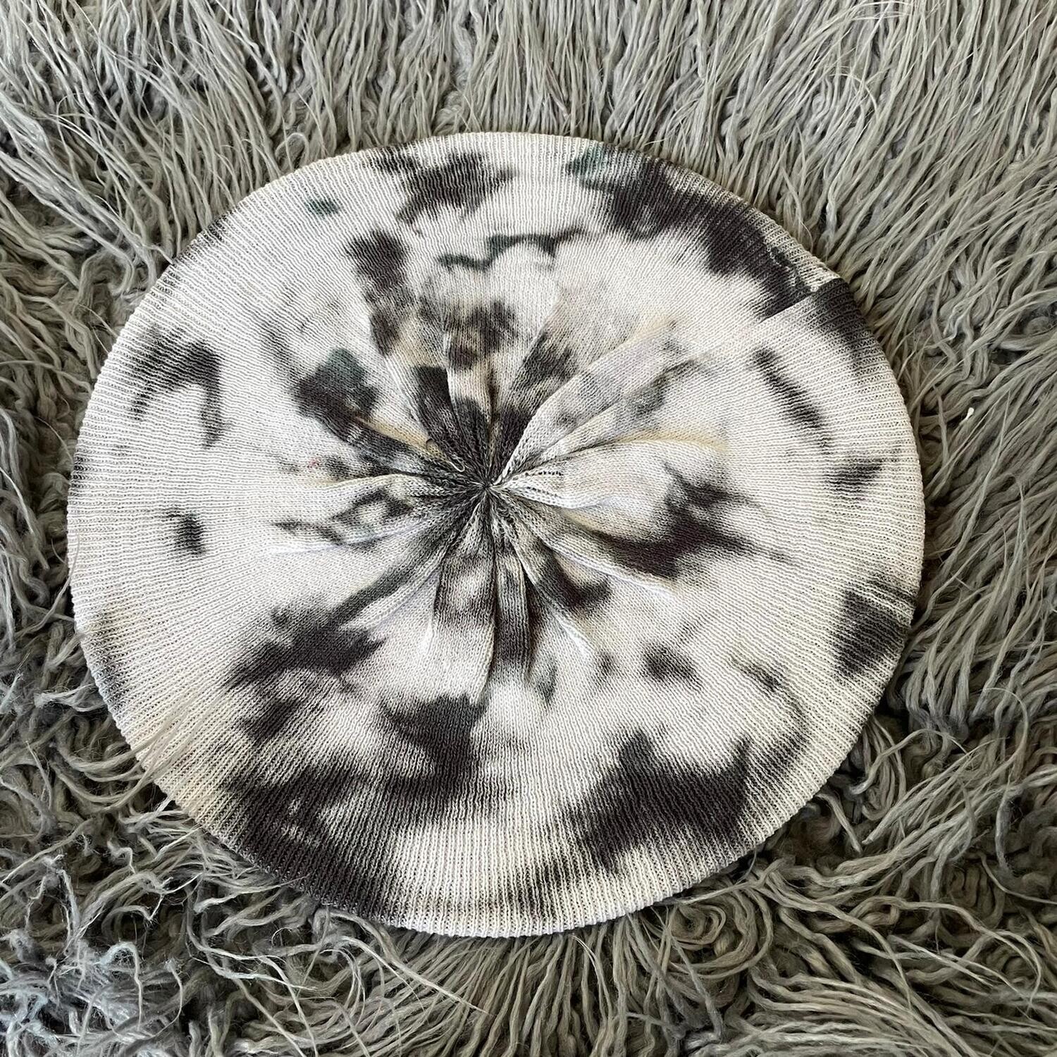 Tie dyed lined snood/beret - gray #2