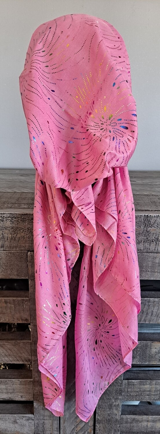 Light pink/colorful -streaks pattern pre-tied tichel w/band sewn in (BBS)