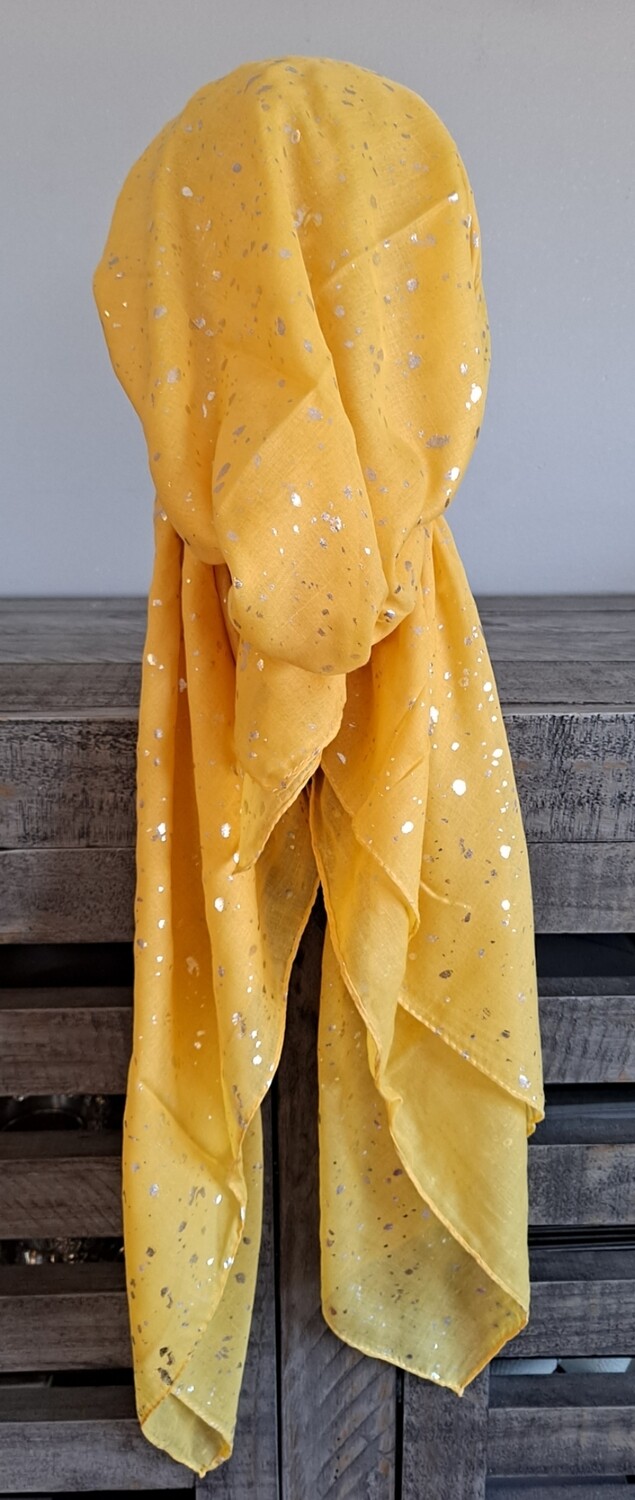 Yellow/silver - speckled pattern pre-tied tichel w/band sewn in (BBS)