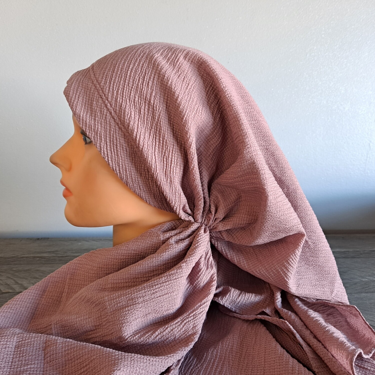 Mauve solid soft gauzy - long back pre-tied kerchief w/band sewn in