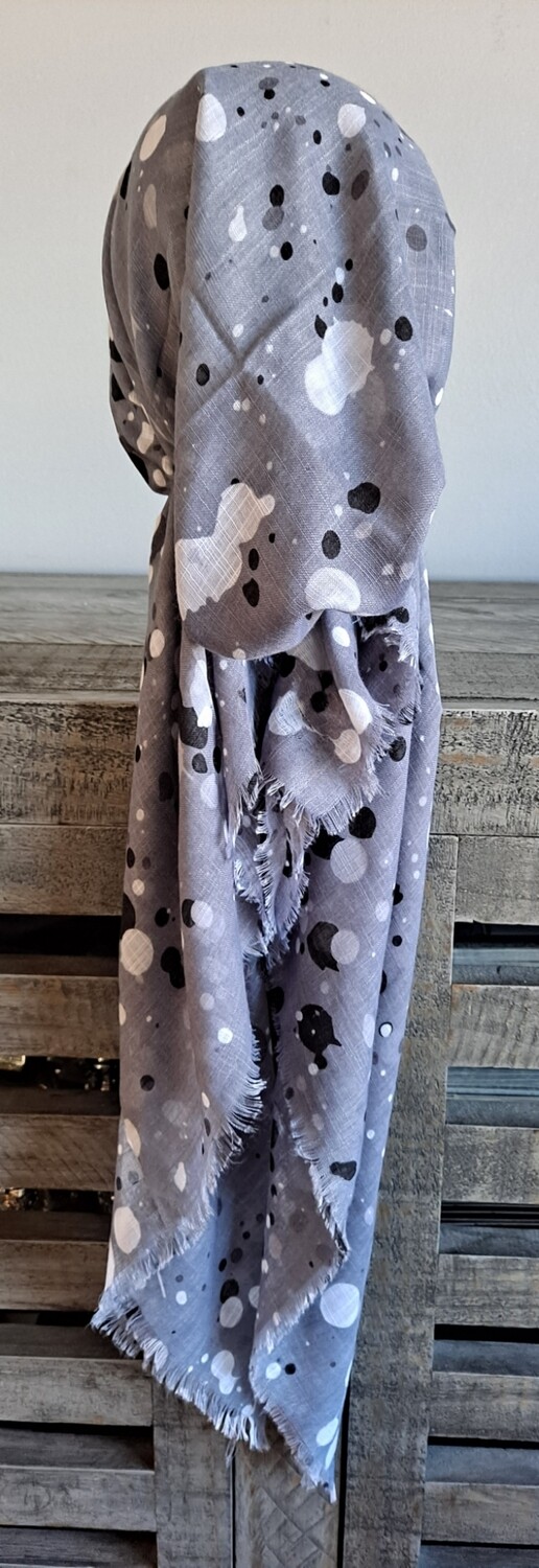 Gray splattered  - soft fringes pretied tichel