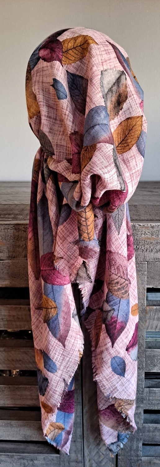 Lavender/colorful leaves patterned - soft fringes pretied tichel