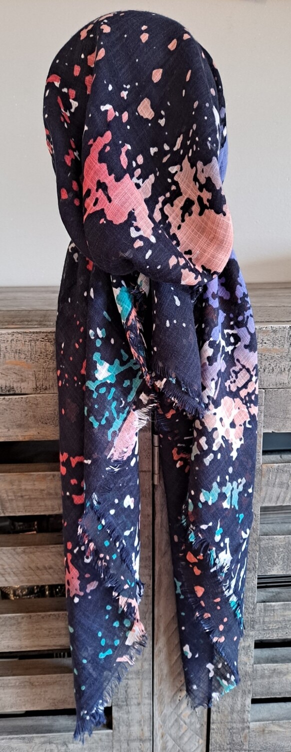 Navy with lavender n' more splattered  - soft fringes pretied tichel w/band sewn in (BBS)