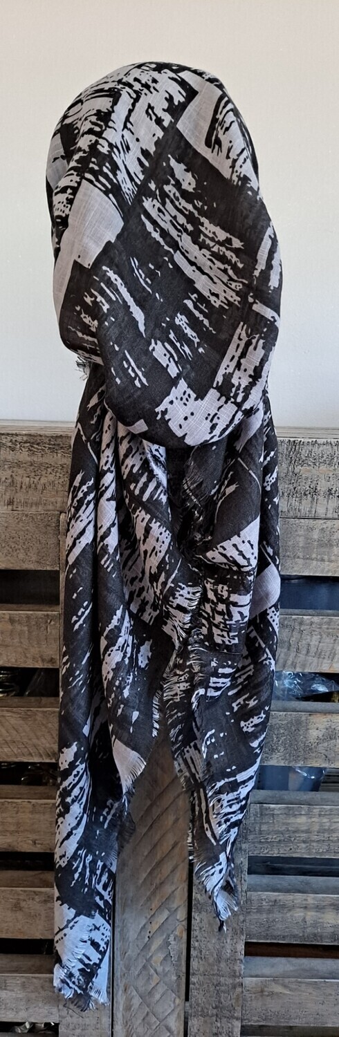 Black/gray patterned soft fringes pretied tichel w/band sewn in (BBS)